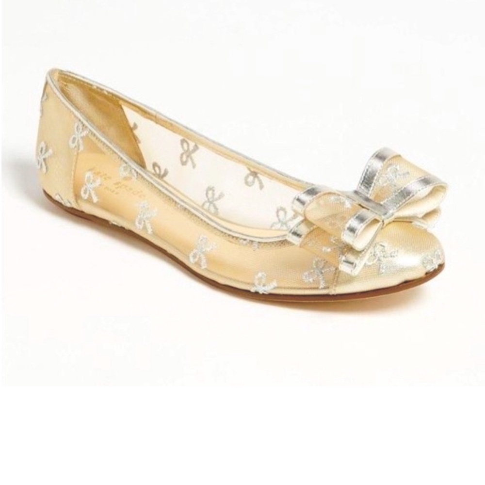 Kate Spade Bernice Silver Bow Flats Size 7
